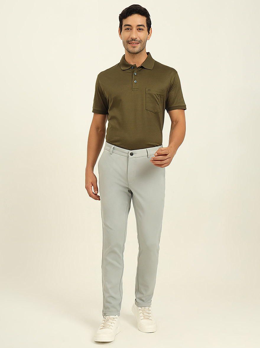 Light Grey Solid Venice Fit Casual Trouser | JadeBlue