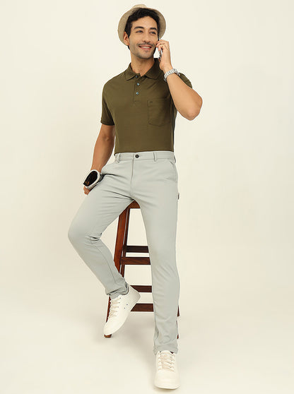 Light Grey Solid Venice Fit Casual Trouser | JadeBlue