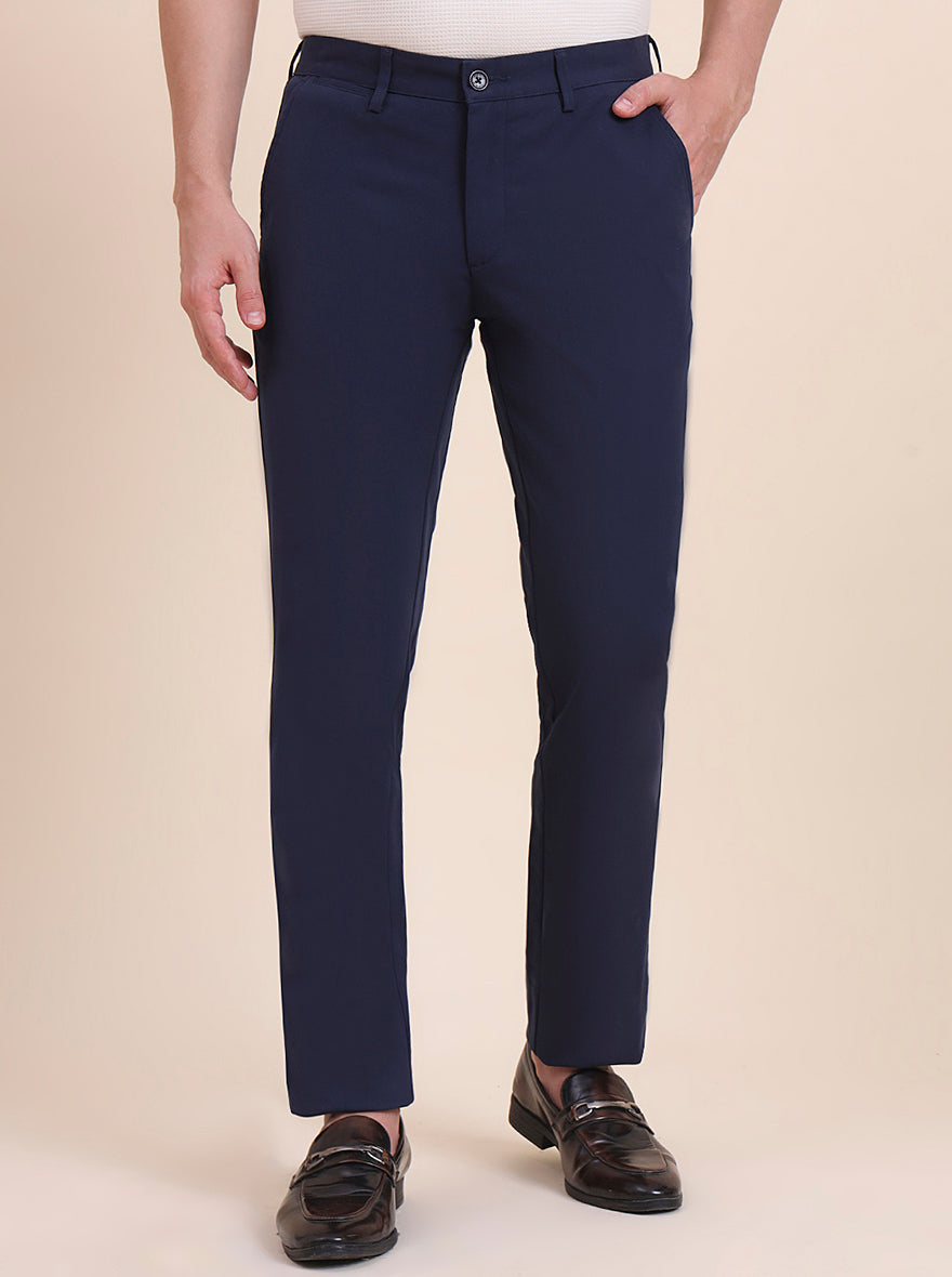 Navy Blue Solid Uno Fit Casual Trouser | JadeBlue