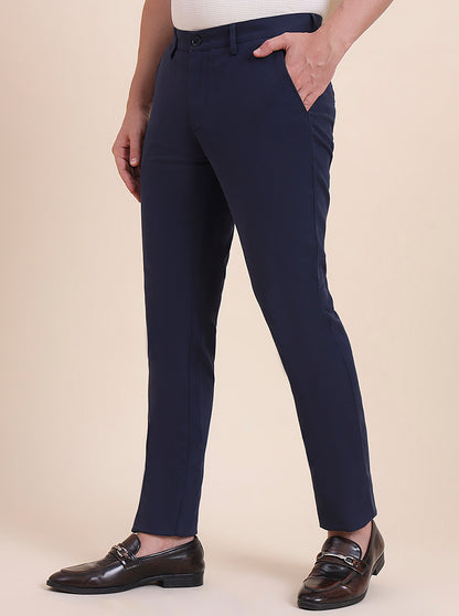 Navy Blue Solid Uno Fit Casual Trouser | JadeBlue