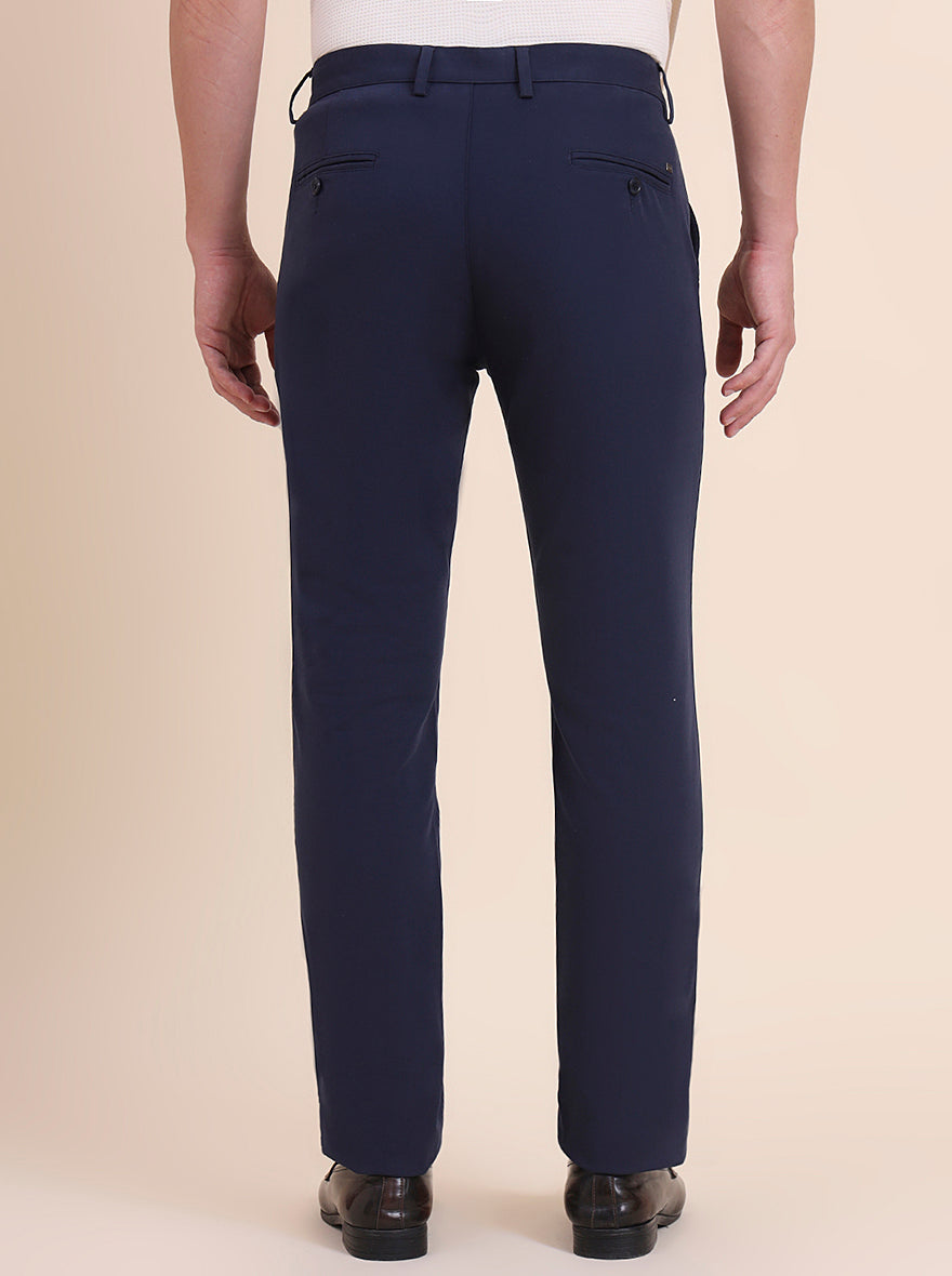 Navy Blue Solid Uno Fit Casual Trouser | JadeBlue