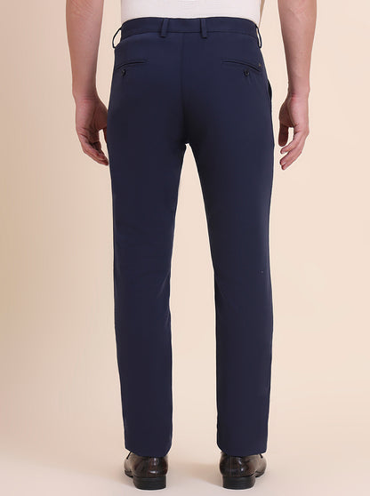 Navy Blue Solid Uno Fit Casual Trouser | JadeBlue