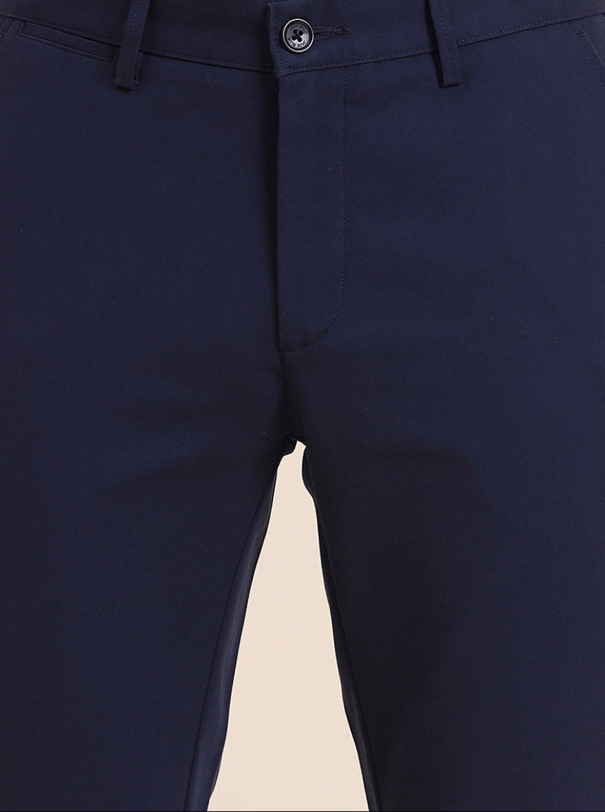 Navy Blue Solid Uno Fit Casual Trouser | JadeBlue