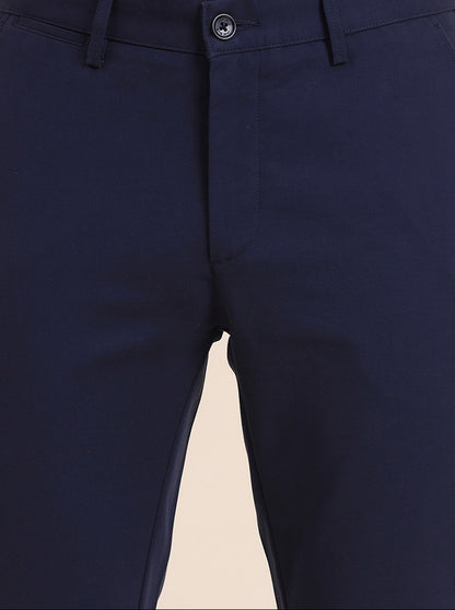 Navy Blue Solid Uno Fit Casual Trouser | JadeBlue