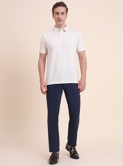 Navy Blue Solid Uno Fit Casual Trouser | JadeBlue