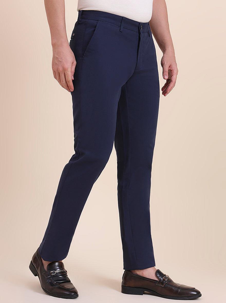 Navy Blue Solid Uno Fit Casual Trouser | JadeBlue