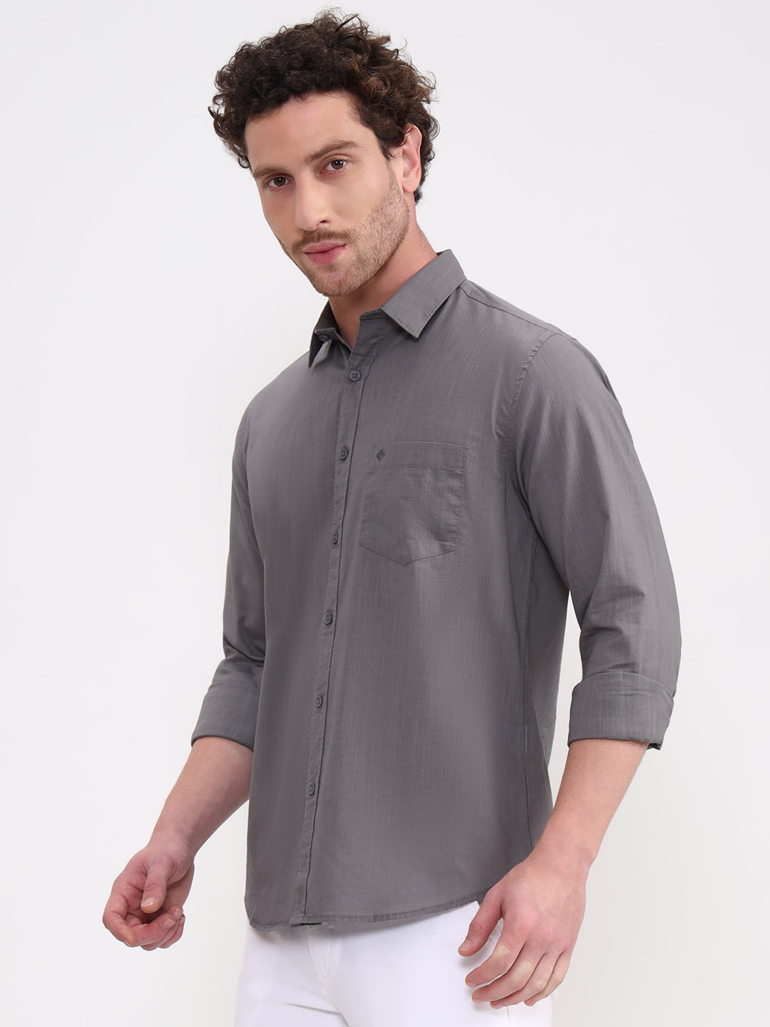 Grey Solid Slim Fit Casual Shirt | Greenfibre