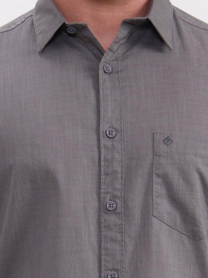 Grey Solid Slim Fit Casual Shirt | Greenfibre
