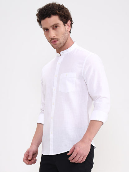 White Solid Slim Fit Casual Shirt | Greenfibre