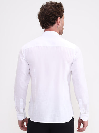 White Solid Slim Fit Casual Shirt | Greenfibre