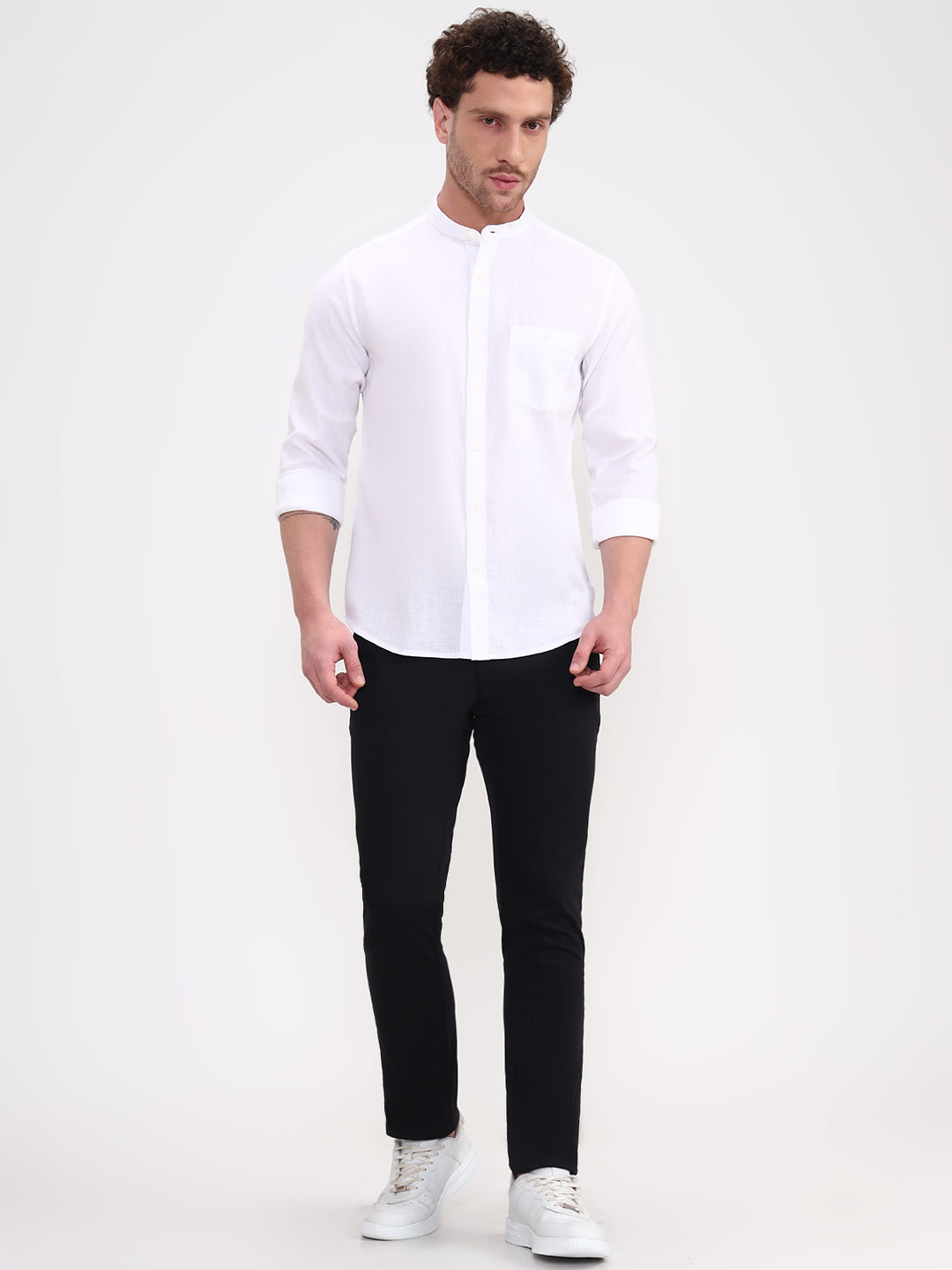 White Solid Slim Fit Casual Shirt | Greenfibre