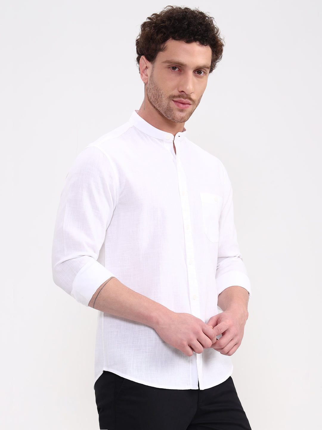 White Solid Slim Fit Casual Shirt | Greenfibre