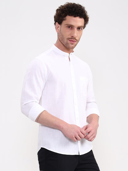 White Solid Slim Fit Casual Shirt | Greenfibre