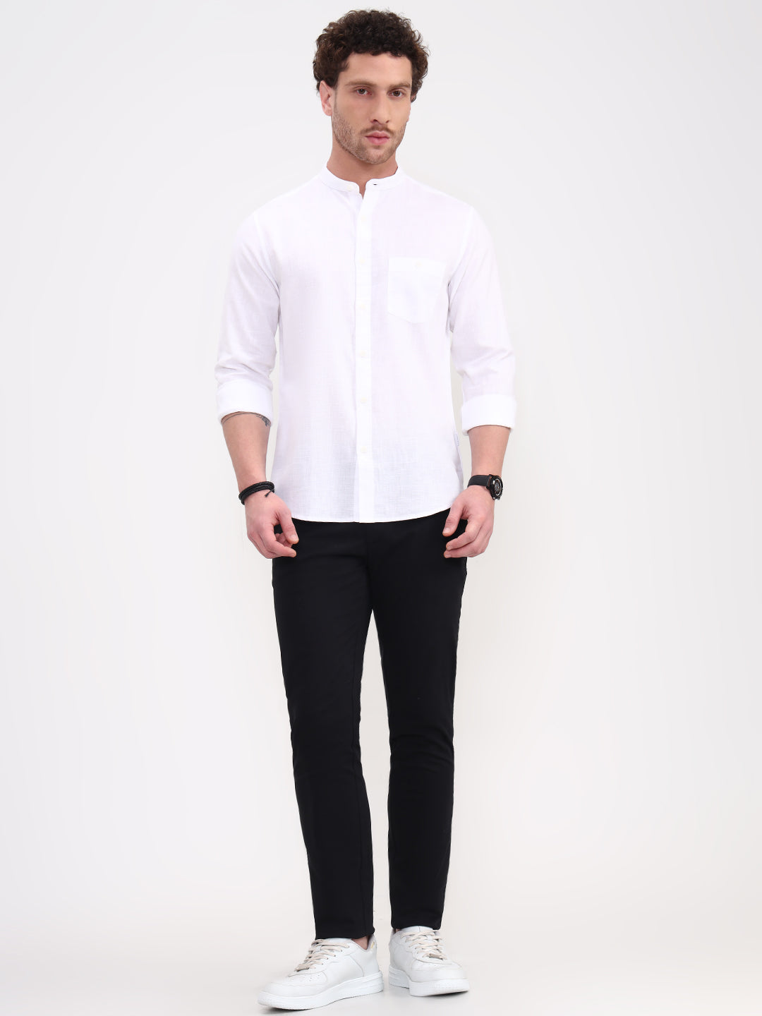 White Solid Slim Fit Casual Shirt | Greenfibre