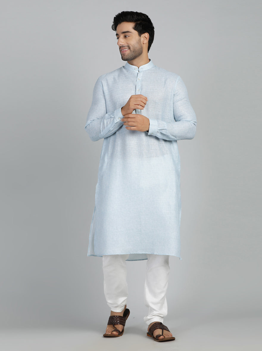 Sky Blue Solid Regular Fit Modi Kurta | JadeBlue