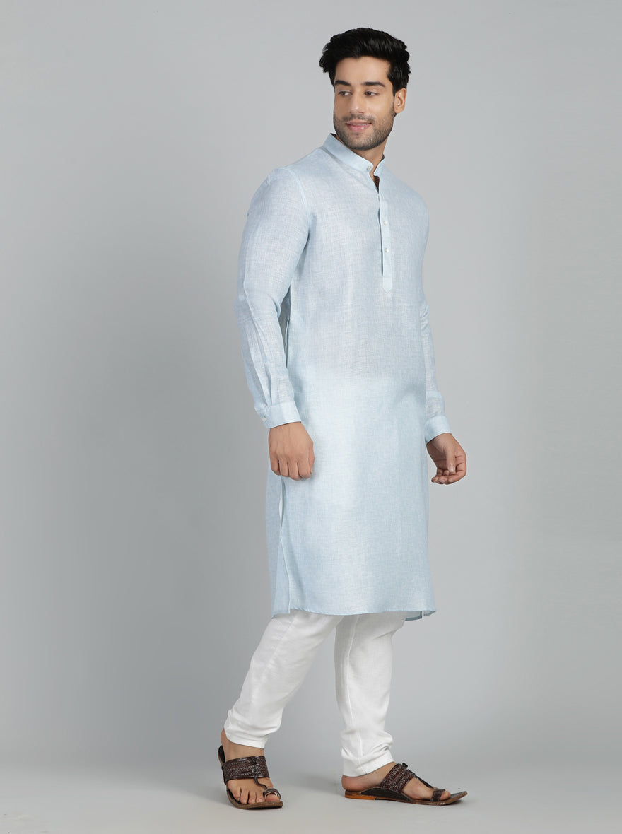 Sky Blue Solid Regular Fit Modi Kurta | JadeBlue