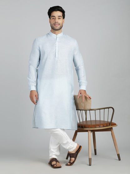 Sky Blue Solid Regular Fit Modi Kurta | JadeBlue