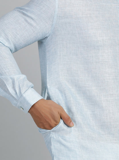 Sky Blue Solid Regular Fit Modi Kurta | JadeBlue