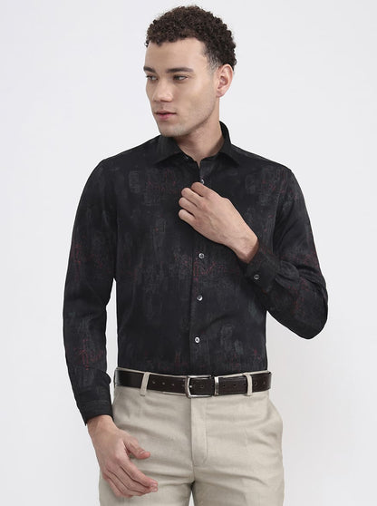 Black & Green Printed Slim Fit Formal Shirt | JadeBlue Super Luxe