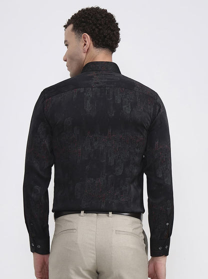 Black & Green Printed Slim Fit Formal Shirt | JadeBlue Super Luxe