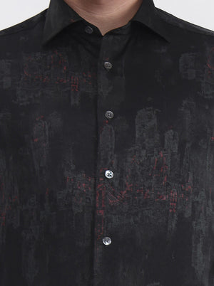 Black & Green Printed Slim Fit Formal Shirt | JadeBlue Super Luxe