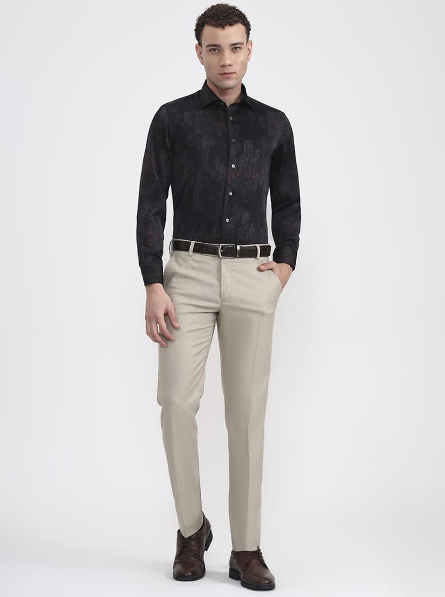 Black & Green Printed Slim Fit Formal Shirt | JadeBlue Super Luxe