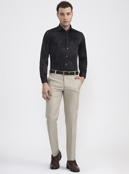 Black & Green Printed Slim Fit Formal Shirt | JadeBlue Super Luxe