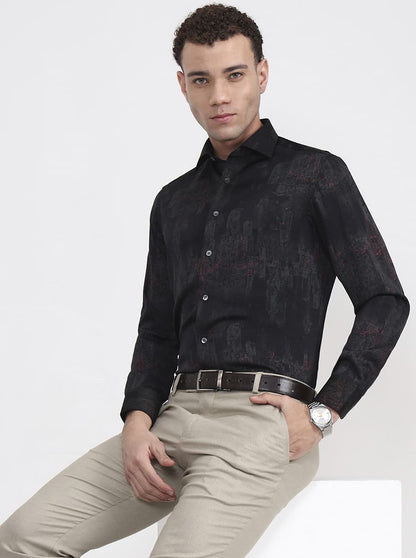 Black & Green Printed Slim Fit Formal Shirt | JadeBlue Super Luxe