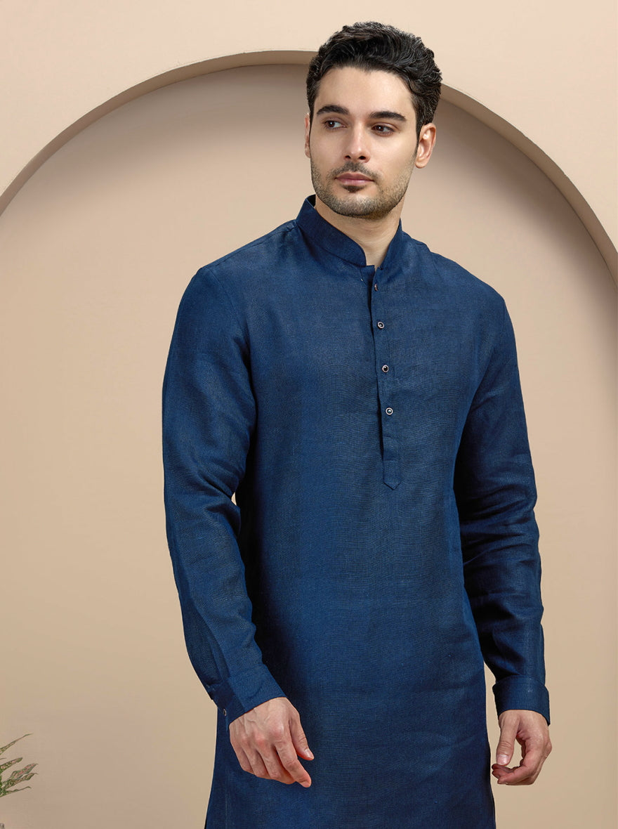 Navy Blue Solid Kurta Pajama | Virasana
