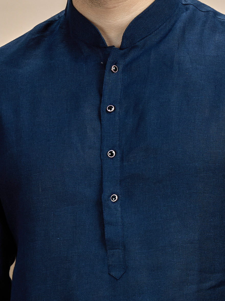 Navy Blue Solid Kurta Pajama | Virasana