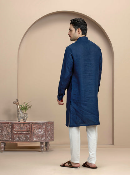 Navy Blue Solid Kurta Pajama | Virasana