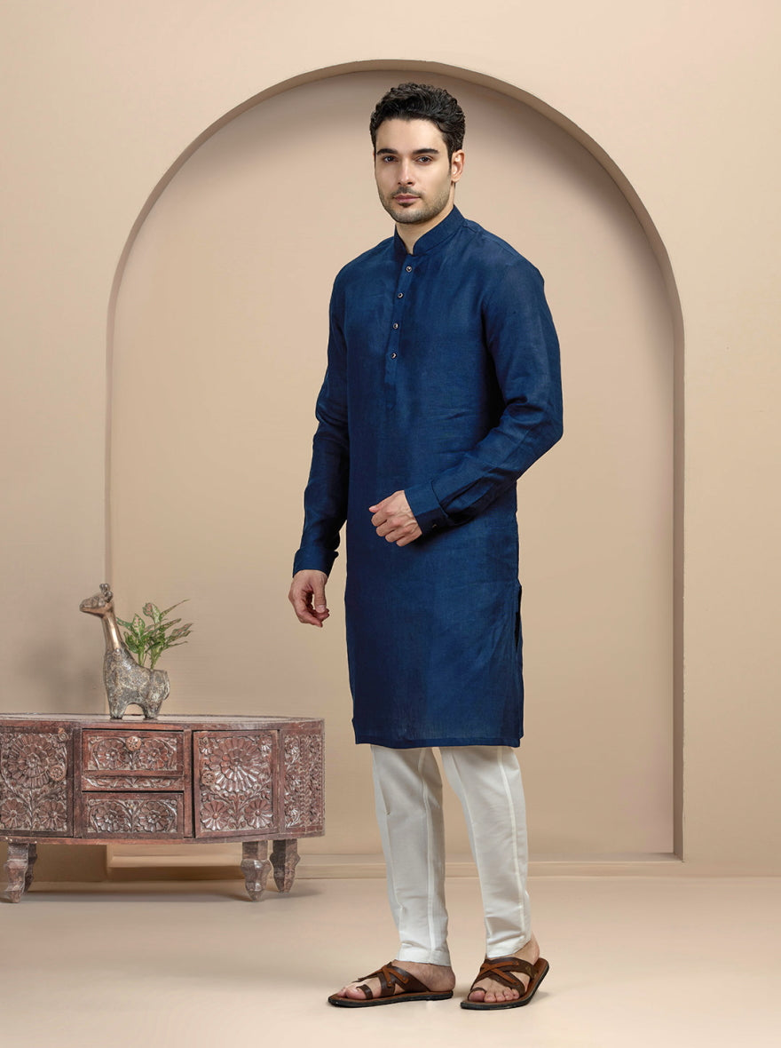 Navy Blue Solid Kurta Pajama | Virasana