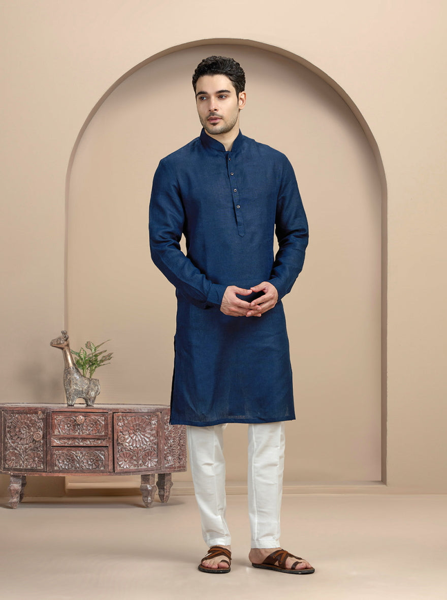 Navy Blue Solid Kurta Pajama | Virasana