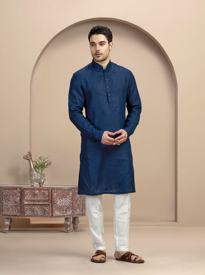 Navy Blue Solid Kurta Pajama | Virasana