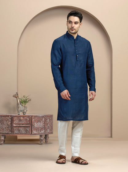 Navy Blue Solid Kurta Pajama | Virasana