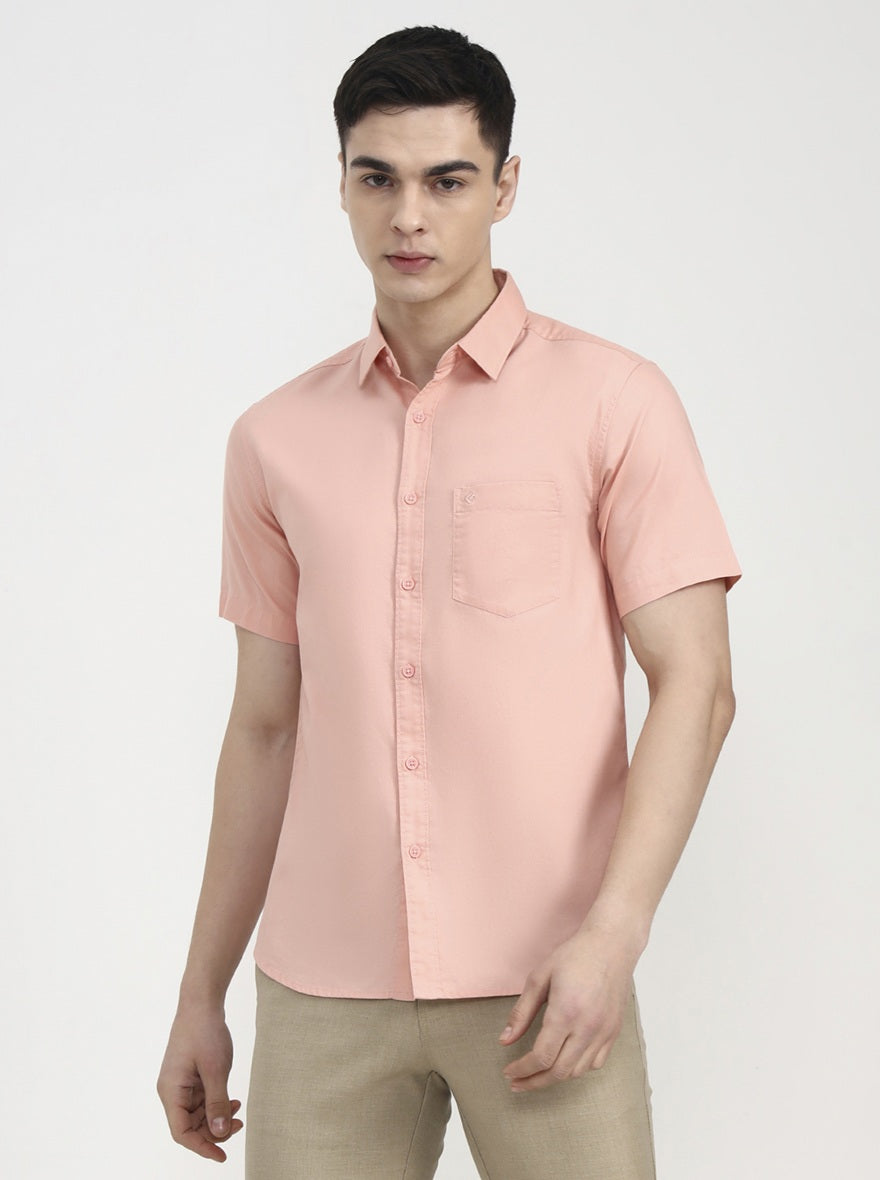 Orange Solid Slim Fit Casual Shirt | Greenfibre