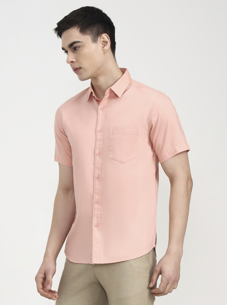Orange Solid Slim Fit Casual Shirt | Greenfibre