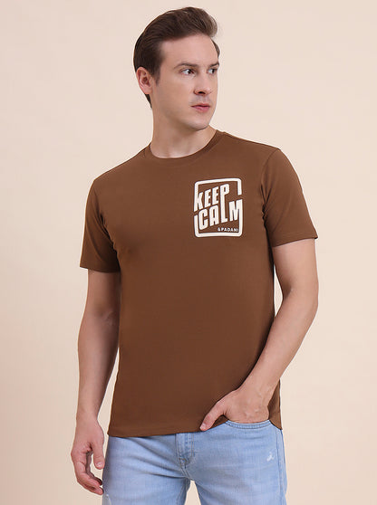 Dark Khaki Printed Slim Fit T-Shirt | JadeBlue