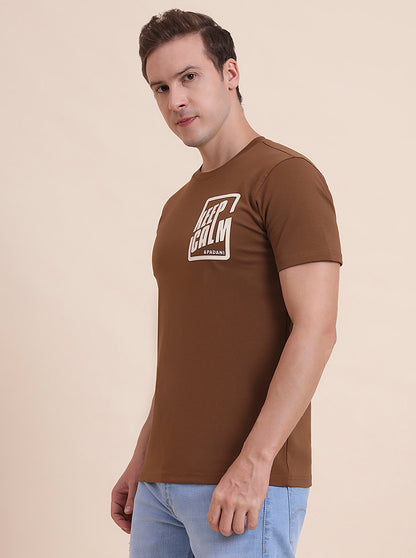 Dark Khaki Printed Slim Fit T-Shirt | JadeBlue