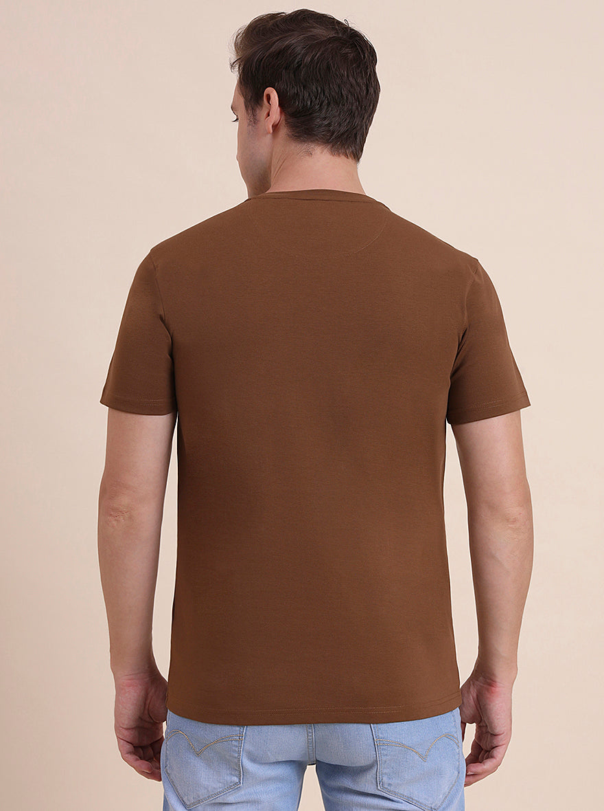 Dark Khaki Printed Slim Fit T-Shirt | JadeBlue