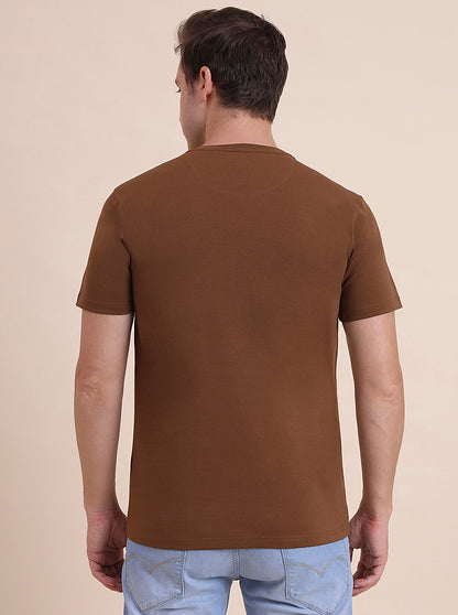 Dark Khaki Printed Slim Fit T-Shirt | JadeBlue