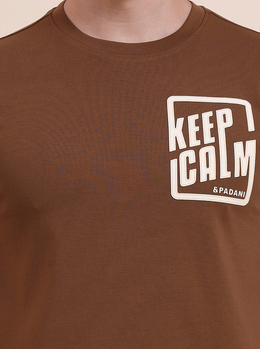 Dark Khaki Printed Slim Fit T-Shirt | JadeBlue