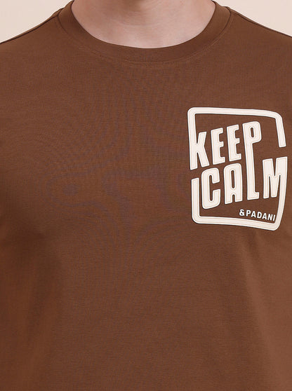 Dark Khaki Printed Slim Fit T-Shirt | JadeBlue