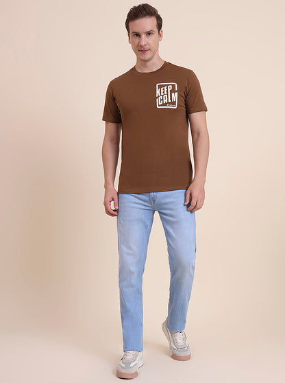 Dark Khaki Printed Slim Fit T-Shirt | JadeBlue