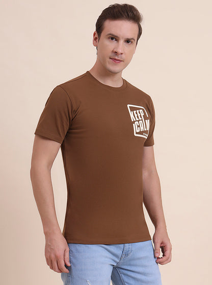 Dark Khaki Printed Slim Fit T-Shirt | JadeBlue