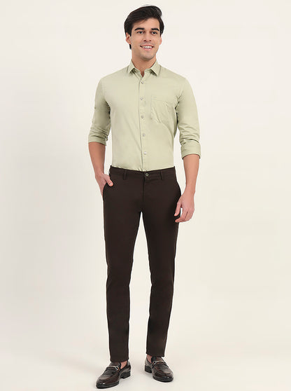 Olive Solid Super Slim Fit Casual Trouser | Greenfibre
