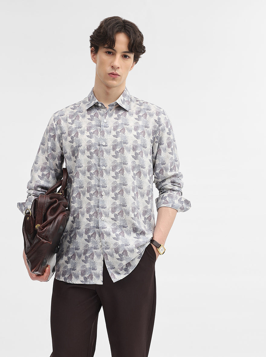 Grey Printed Slim Fit Casual Shirt | JadeBlue