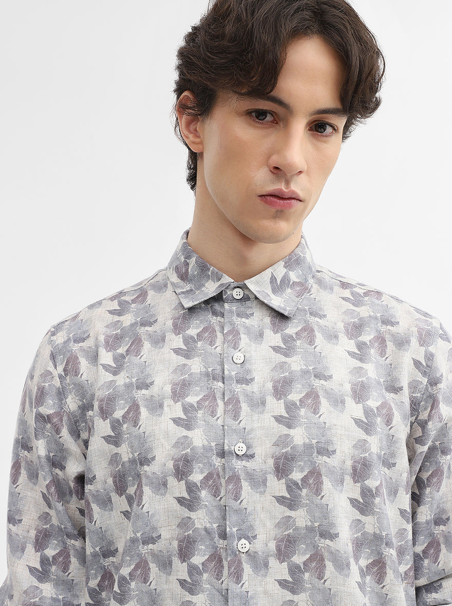 Grey Printed Slim Fit Casual Shirt | JadeBlue