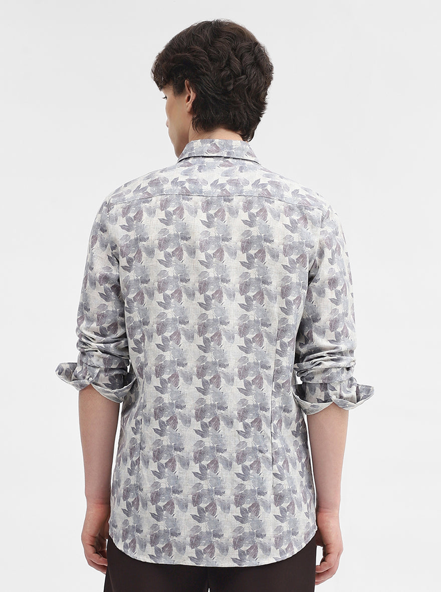 Grey Printed Slim Fit Casual Shirt | JadeBlue