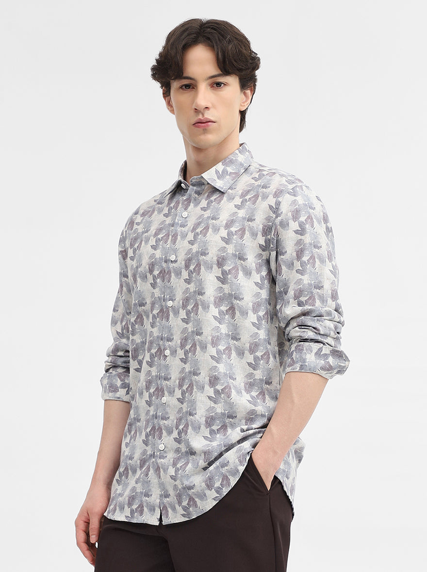 Grey Printed Slim Fit Casual Shirt | JadeBlue